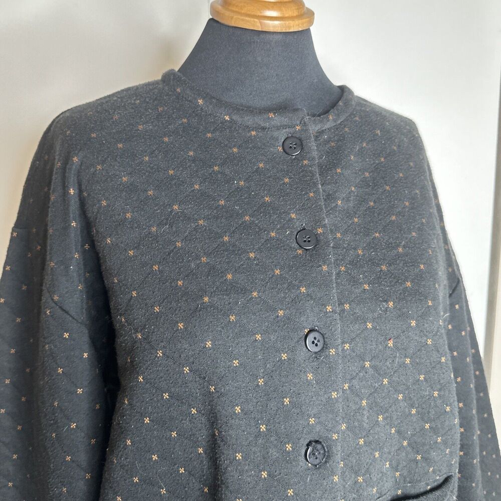 VTG Tarazzia Sport Quilted Button Cardigan Cropped Black Jacket M Grandmacore - Picture 7 of 10